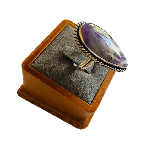 Genuine Natural Purple Amethyst 925 Silver Ring - Size 8.5 - Picture 3 of 4